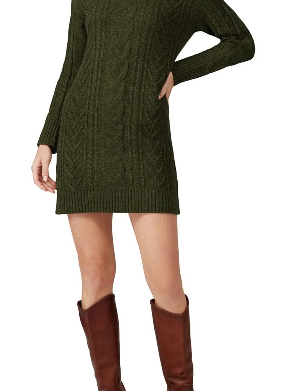 Heartloom Olive Cable Knit Sweater Dress